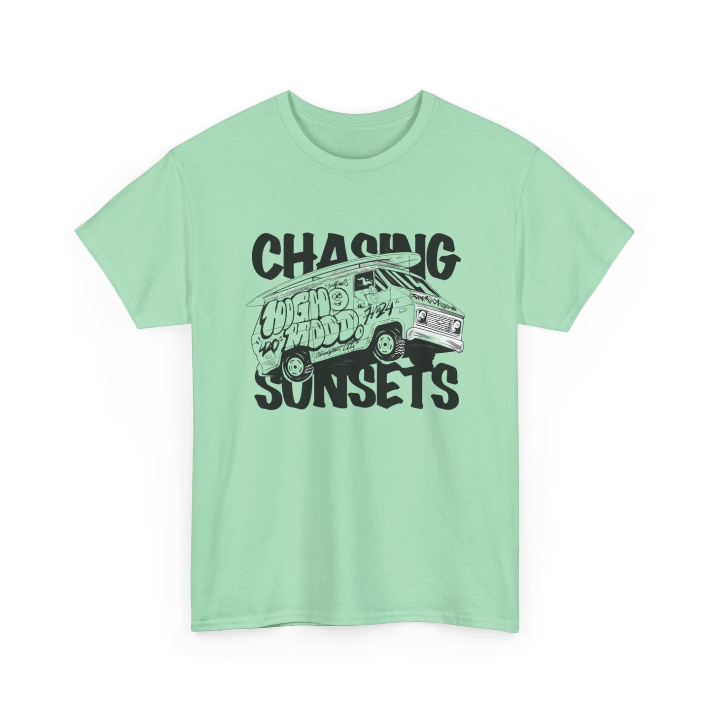 Chasing Sunsets Surfing Graphic T Shirt NEW Unisex Heavy Cotton Tee