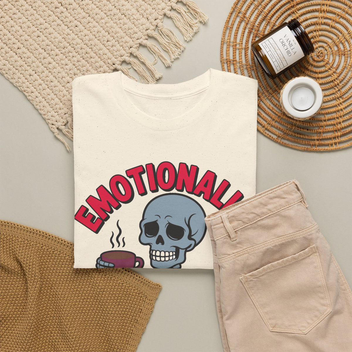 Emotionally Bone-Dry Skeleton Coffee Tee Funny  Men's Tee