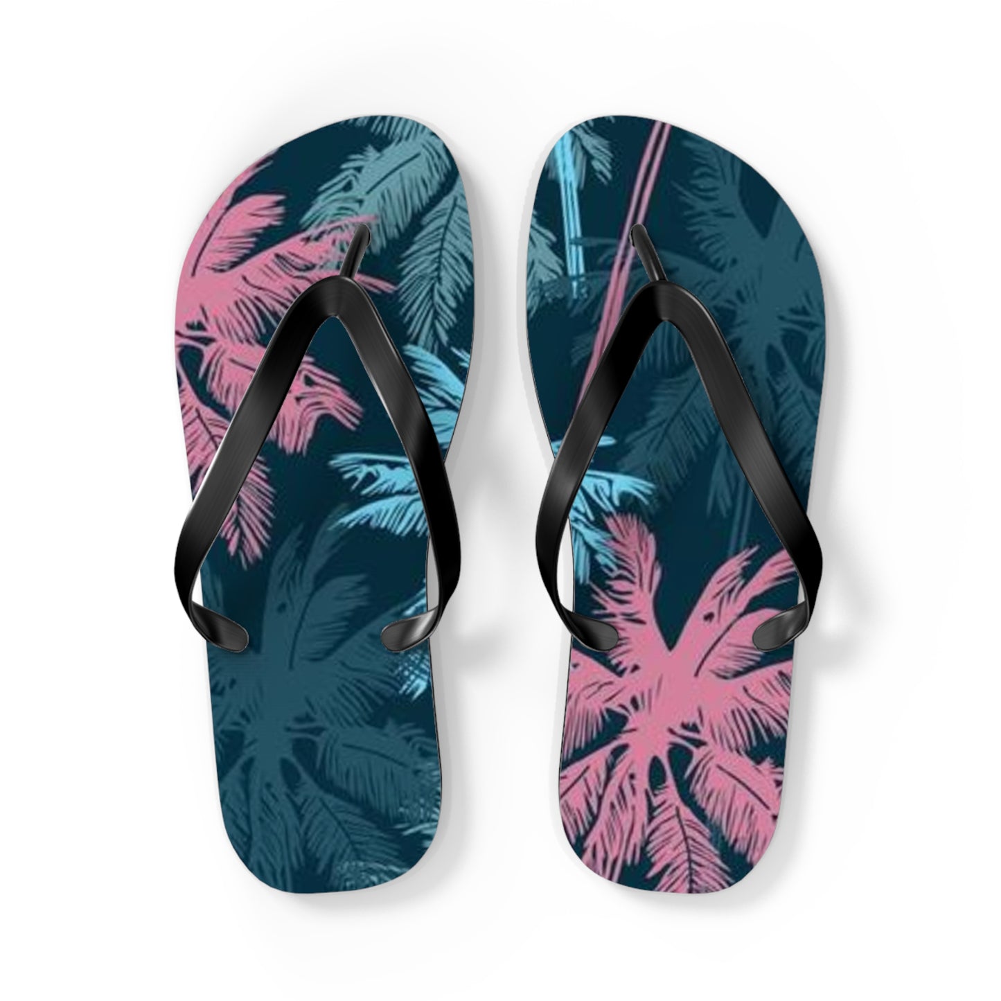 Pink And Blue Palm Trees Sandals Summer Flip Flops Slides BRAND NEW