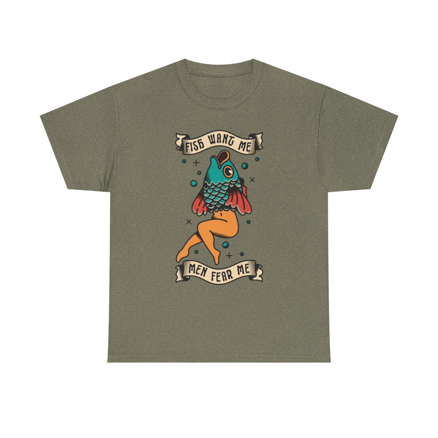 Sailor Jerry Fish T Shirt Funny Fear Tattoo Art Graphic Unisex Heavy Cotton Tee