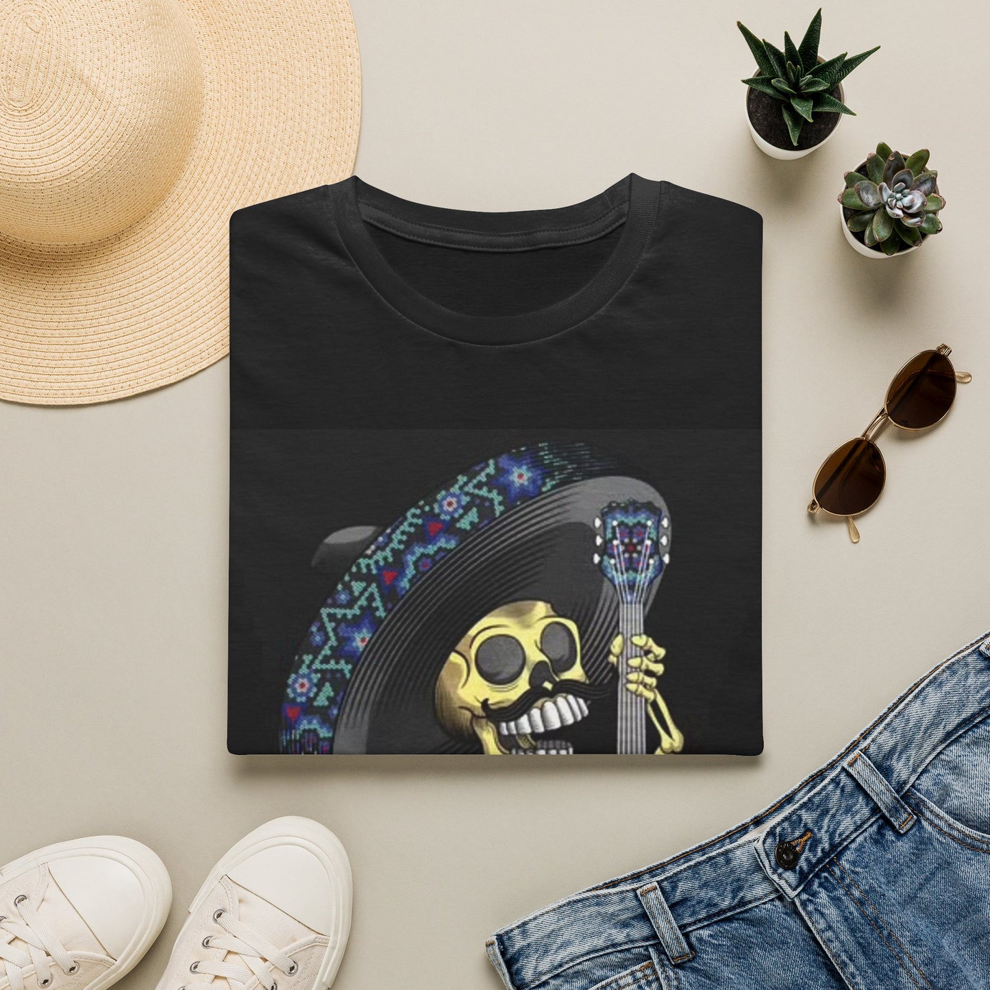 Day Of The Dead Graphic T Shirt Retro Art Mexico Vintage Guitar Heavy Cotton