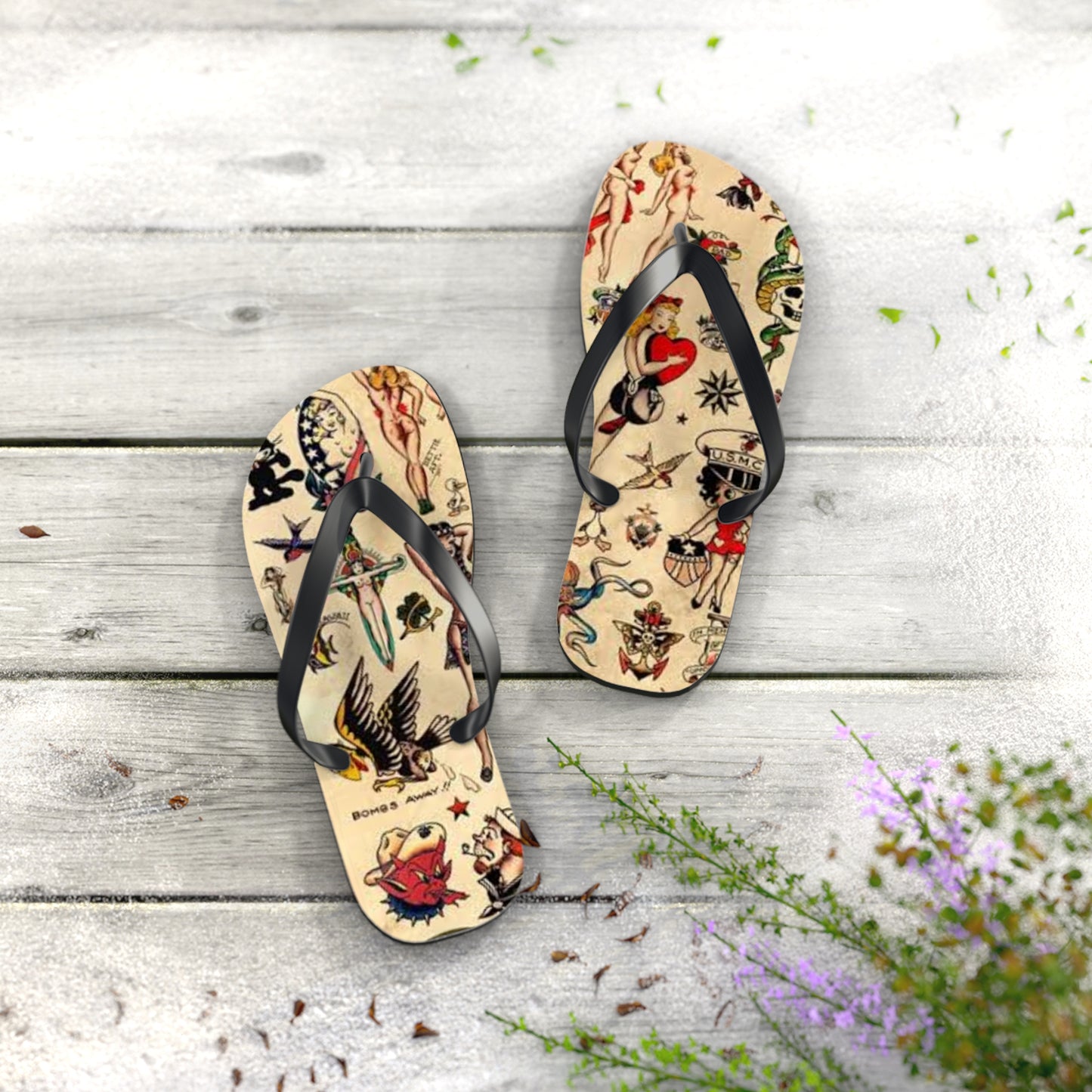 Sailor Jerry Navy Sandals, Beach Shoes, Vacation Flip Flops, Pool Slides