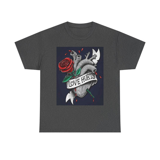 Love Hurts Art Poster Graphic T Shirt Unisex Heavy Cotton Tee
