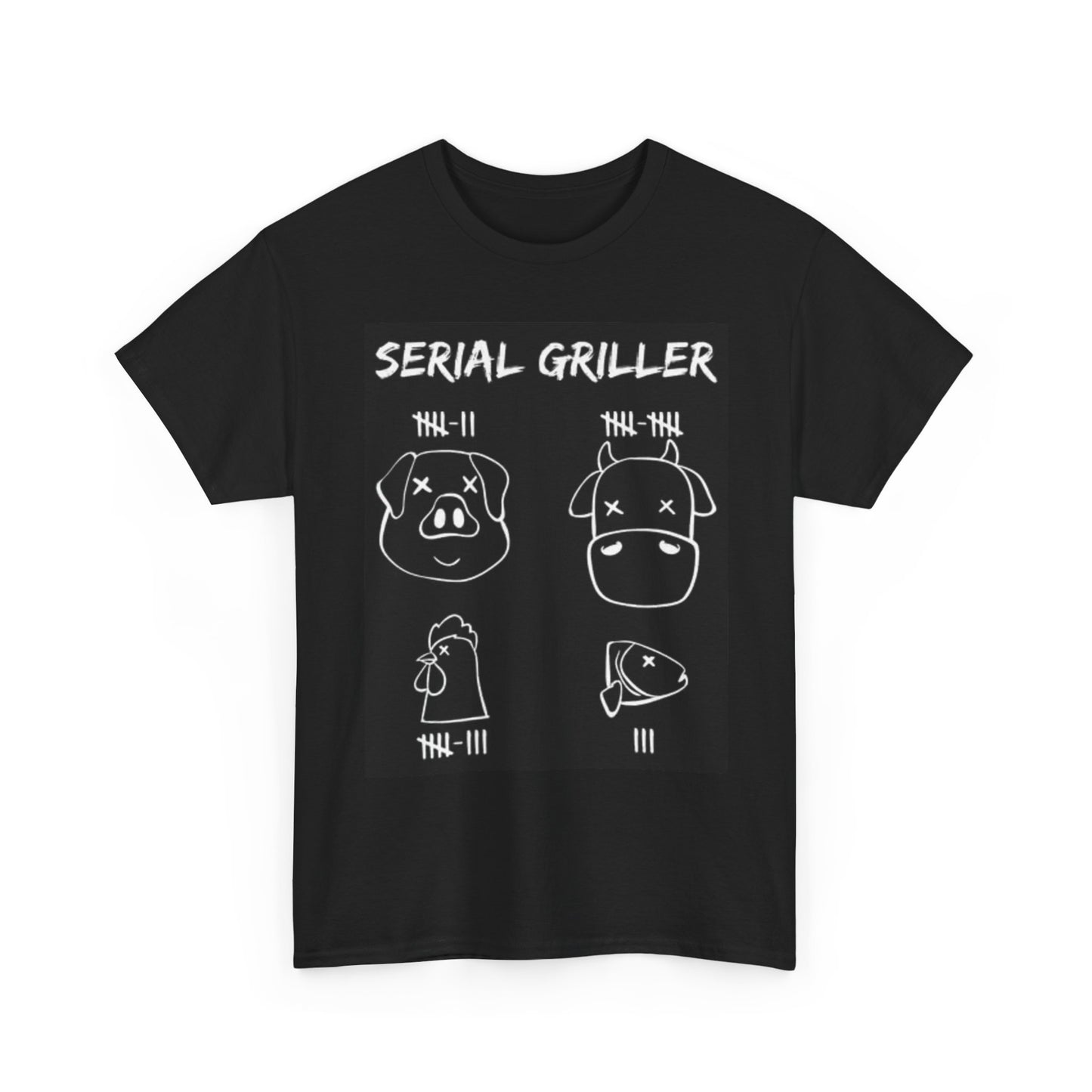 Serial Griller Graphic T Shirt Funny Cow Animal Lover BBQ Unisex Heavy Cotton