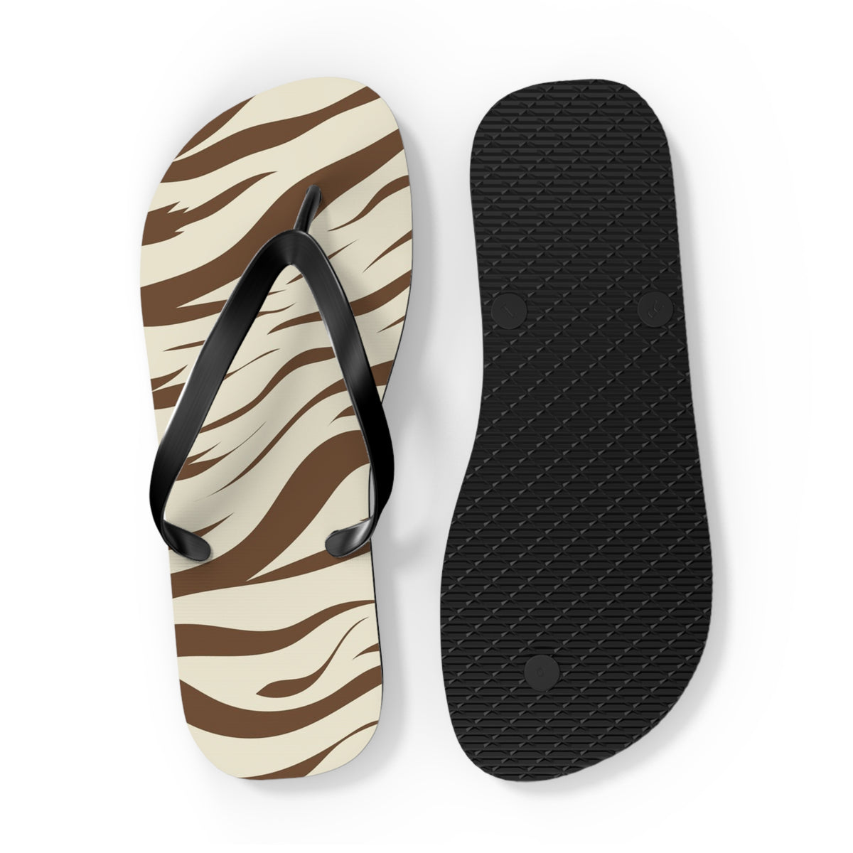 Brown Zebra Print Beach Sandals, Slides for Summer, Flip Flops, Water Resistant