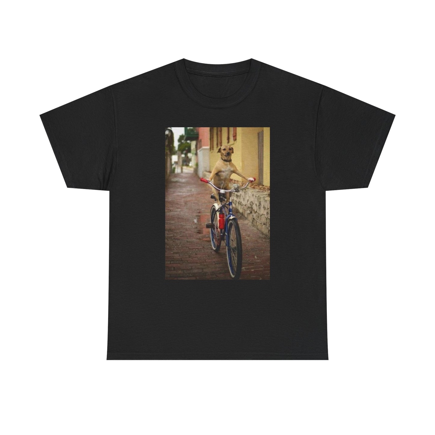 Dog Riding Bike Funny Graphic T-Shirt Unisex Heavy Cotton Tee NEW