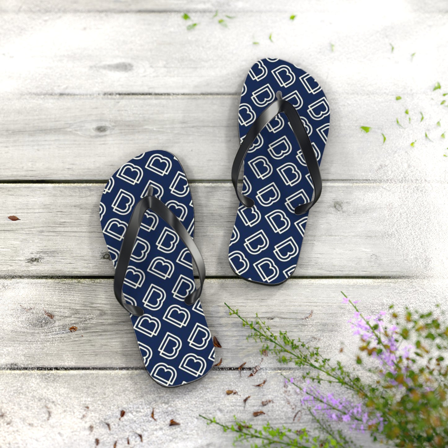 Blue Monogram Flip Flops, Sandals Slides, Summer Footwear, Brand New
