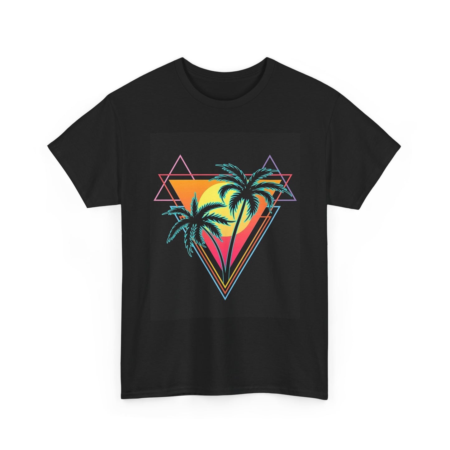 Miami Palm Tree Shirt Retro Night Vibes 80s Unisex Heavy Cotton Tee