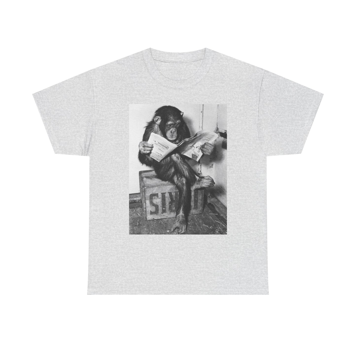Monkey Reading Newspaper Graphic T Shirt Funny Unisex Heavy Cotton Tee