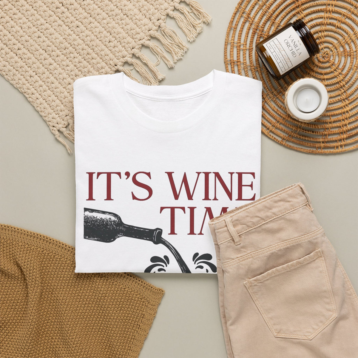 It's Wine Time Every Day T-Shirt, Wine Bottle Chessboard Design Men's Graphic Tee
