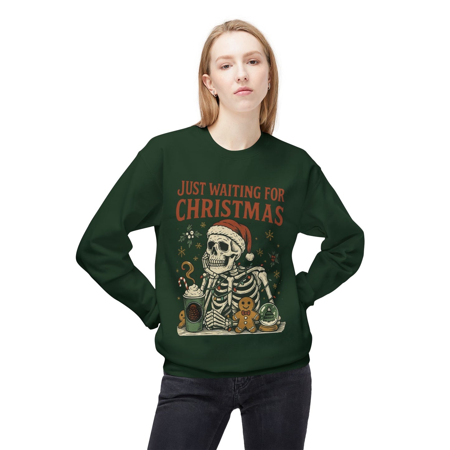 Just Waiting For Christmas Sweater Funny NEW Unisex Fleece Crewneck Sweatshirt
