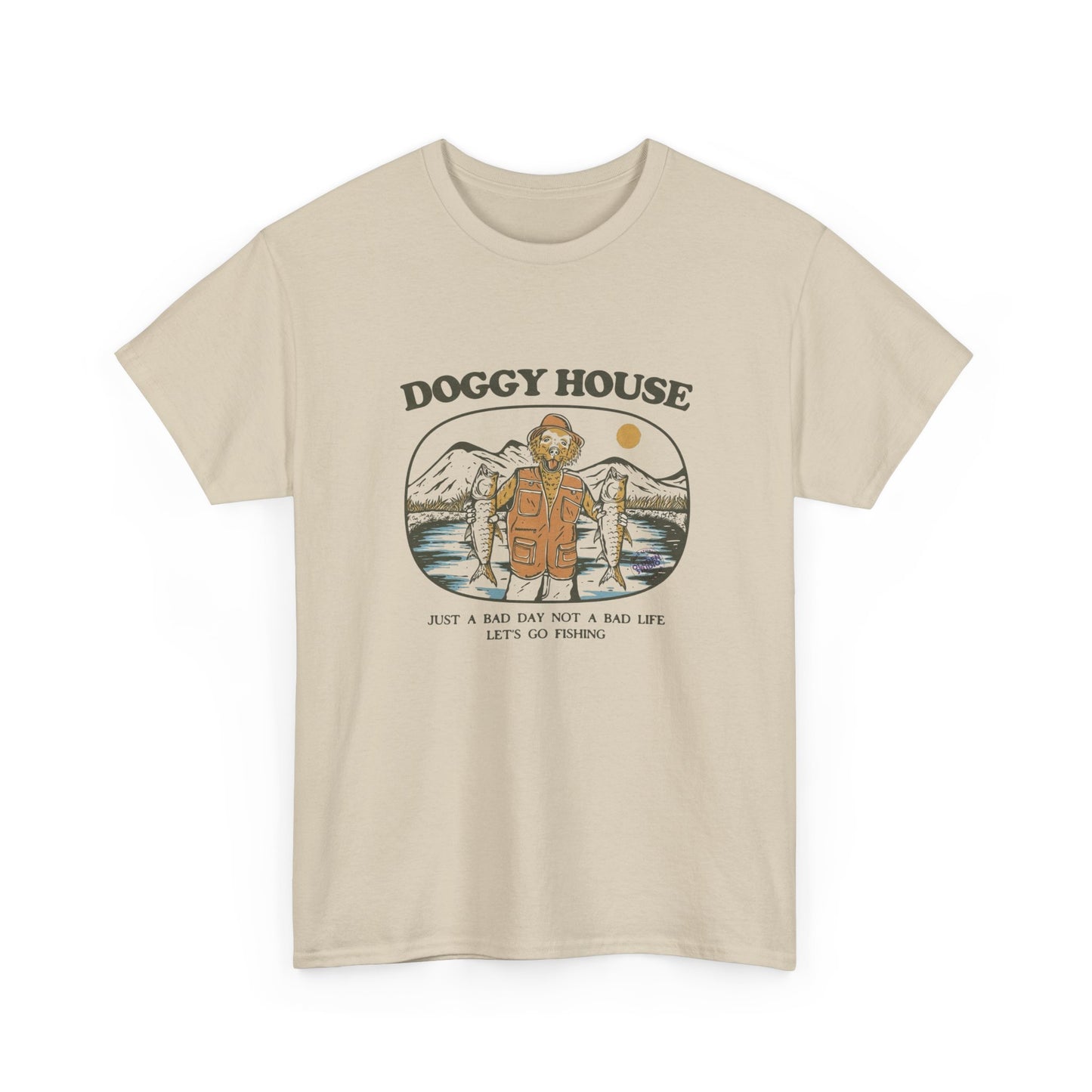 Doggy House Funny Fishing Graphic T Shirt Unisex Heavy Cotton Tee