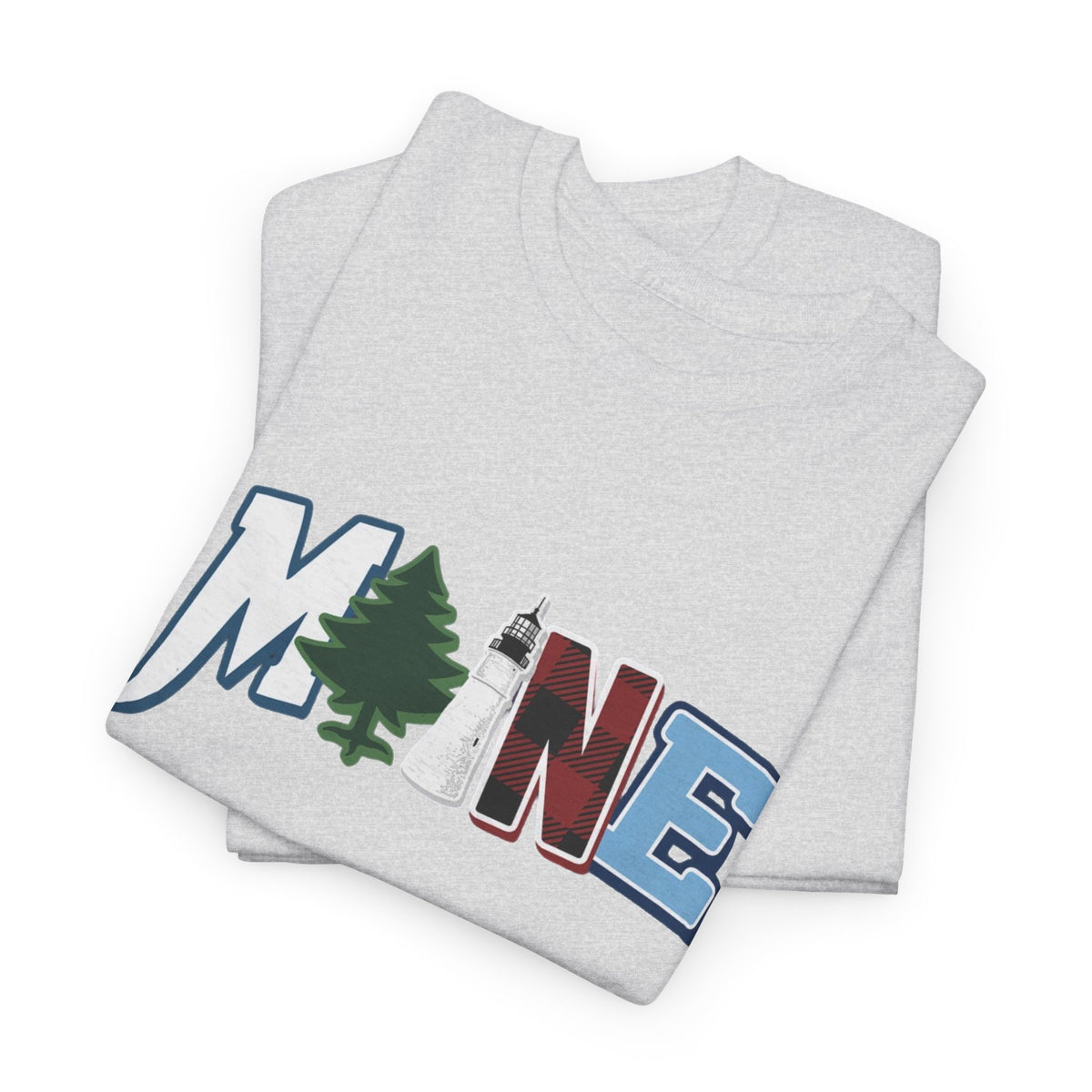 Maine Typography Tee | State Outline, Pine Tree, Lighthouse Men's Graphic T Shirt