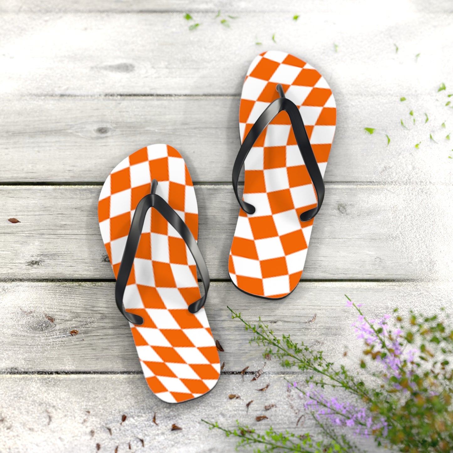 Orange Checkered Wavy Sandals, Beach Shoes, Vacation Flip Flops, Pool Slides