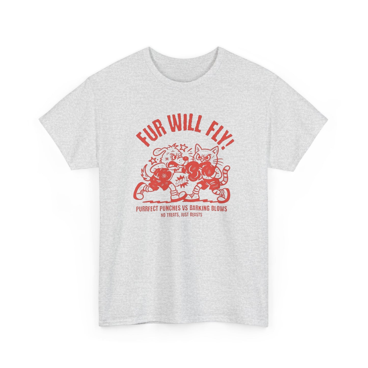 Cat And Dog Fight Fur Will Fly Funny Graphic T-Shirt Comfy Cotton Tee Brand NEW