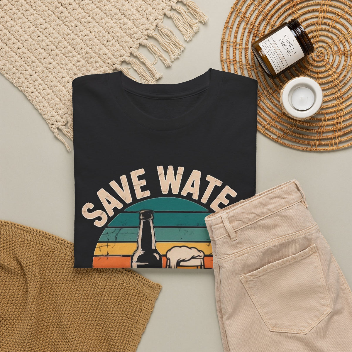 Save Water Drink Beer T-Shirt | Retro Beer Bottle and Pint Design Men's Graphic Tee