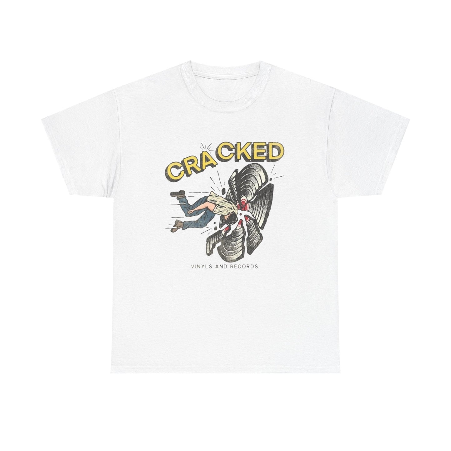 Cracked Vinyl Records Graphic T Shirt Unisex Heavy Cotton Tee New Gift