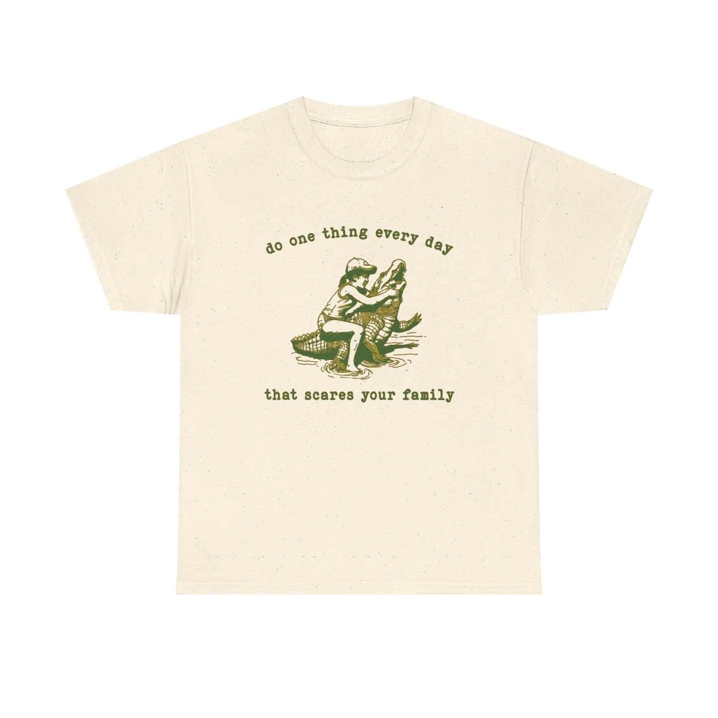 Scare Your Family Funny Alligator Graphic T Shirt Regular Men's Heavy Cotton Tee