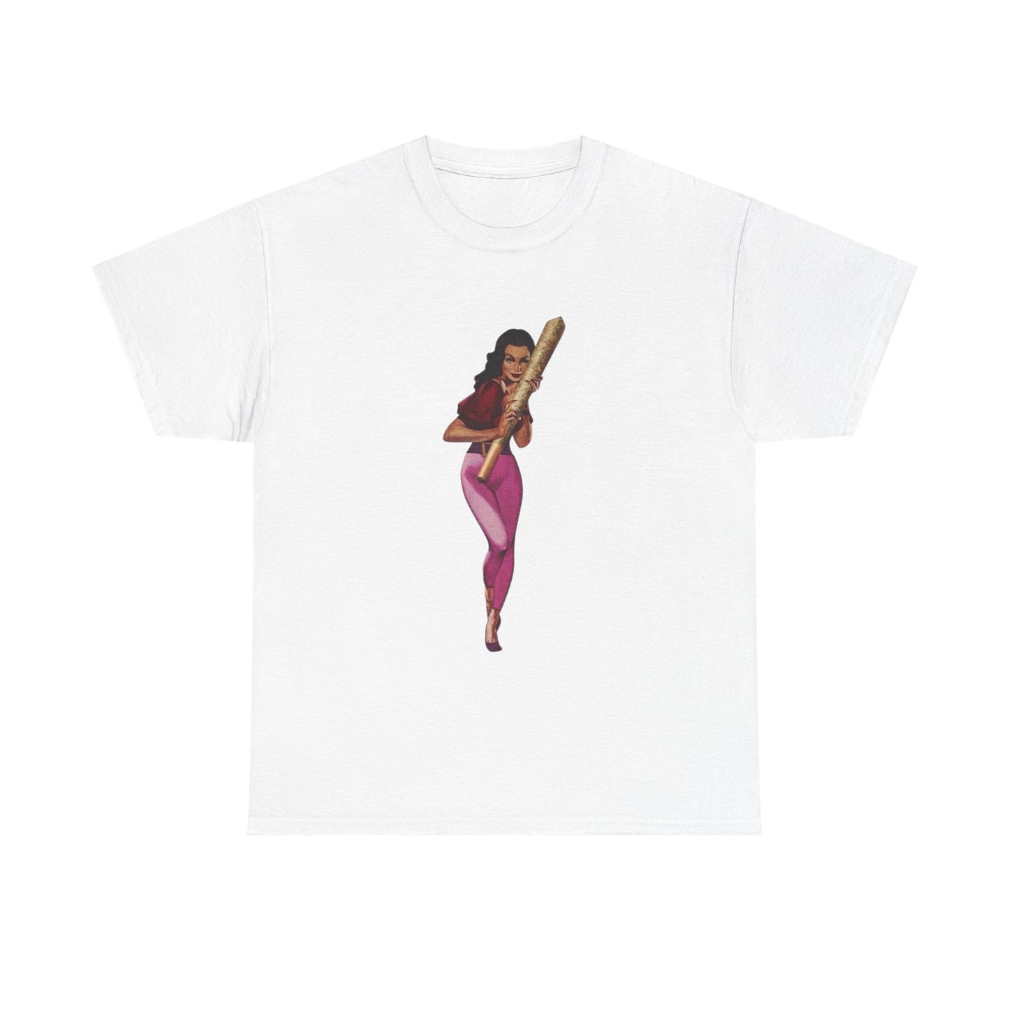 Weed Joint Hugs Vintage Pinup Graphic T-Shirt Womens Comfy Cotton Tee NEW