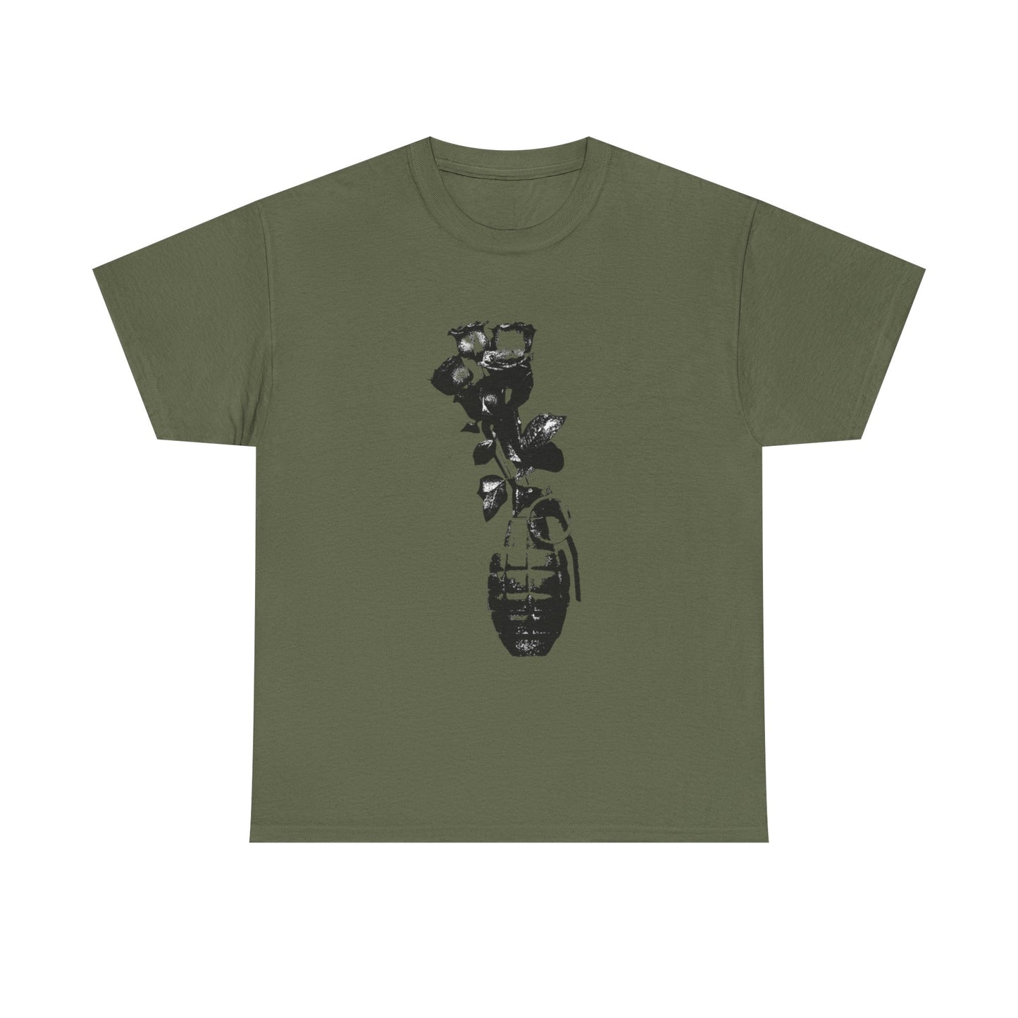 Roses In Grenade Art Painting T Shirt Graphic Unisex Heavy Cotton Tee NEW GIFT