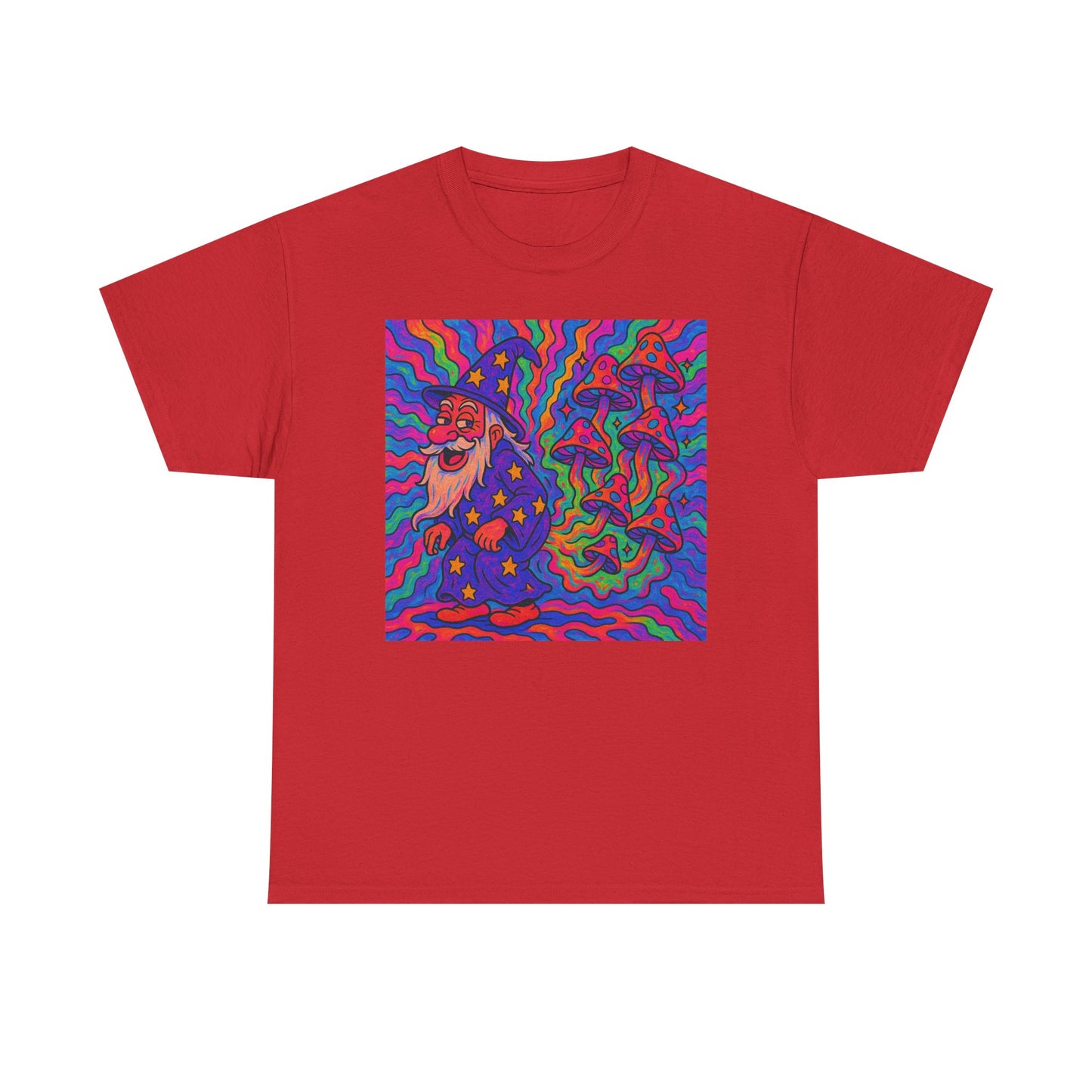 Wizard Farting Magic Mushrooms Graphic T Shirt Funny Unisex Heavy Cotton Tee
