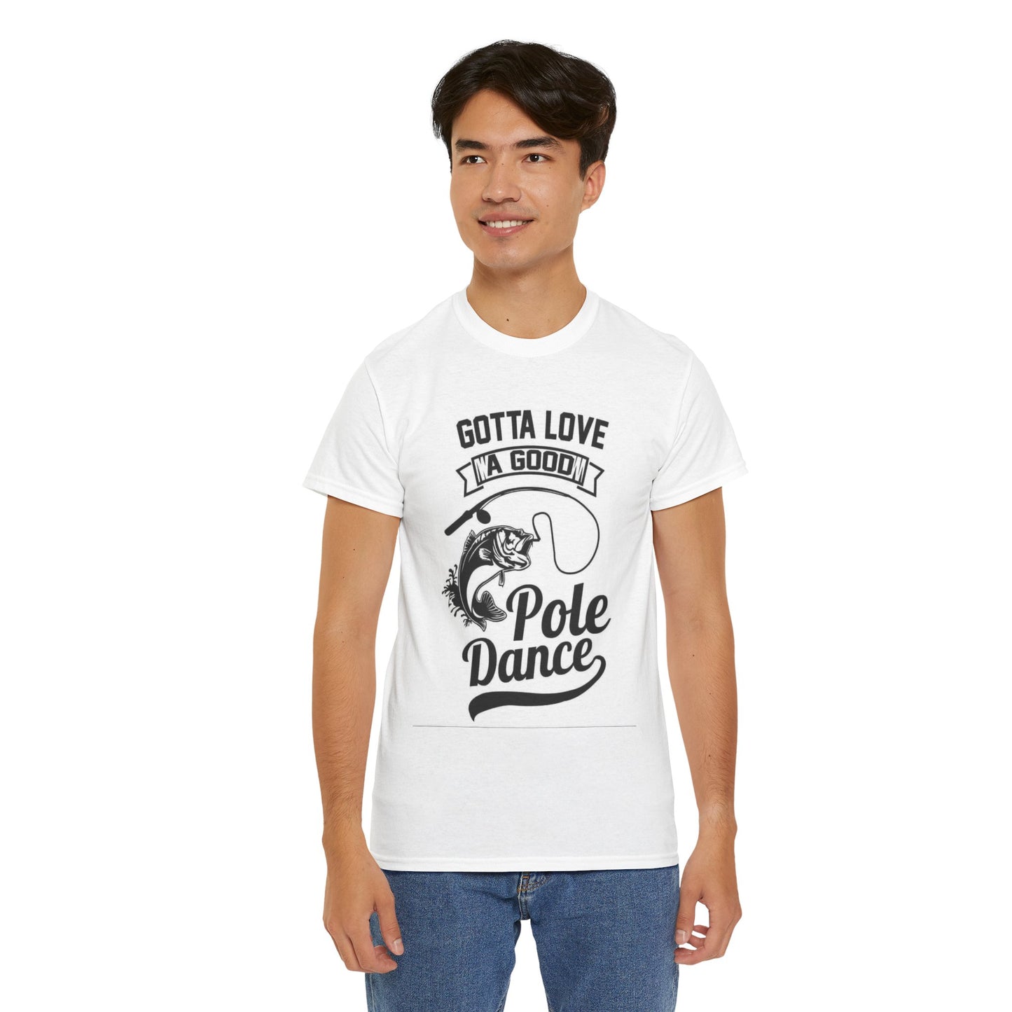 Funny Pole Dancing Fishing Graphic T Shirt Men's Heavy Cotton Tee