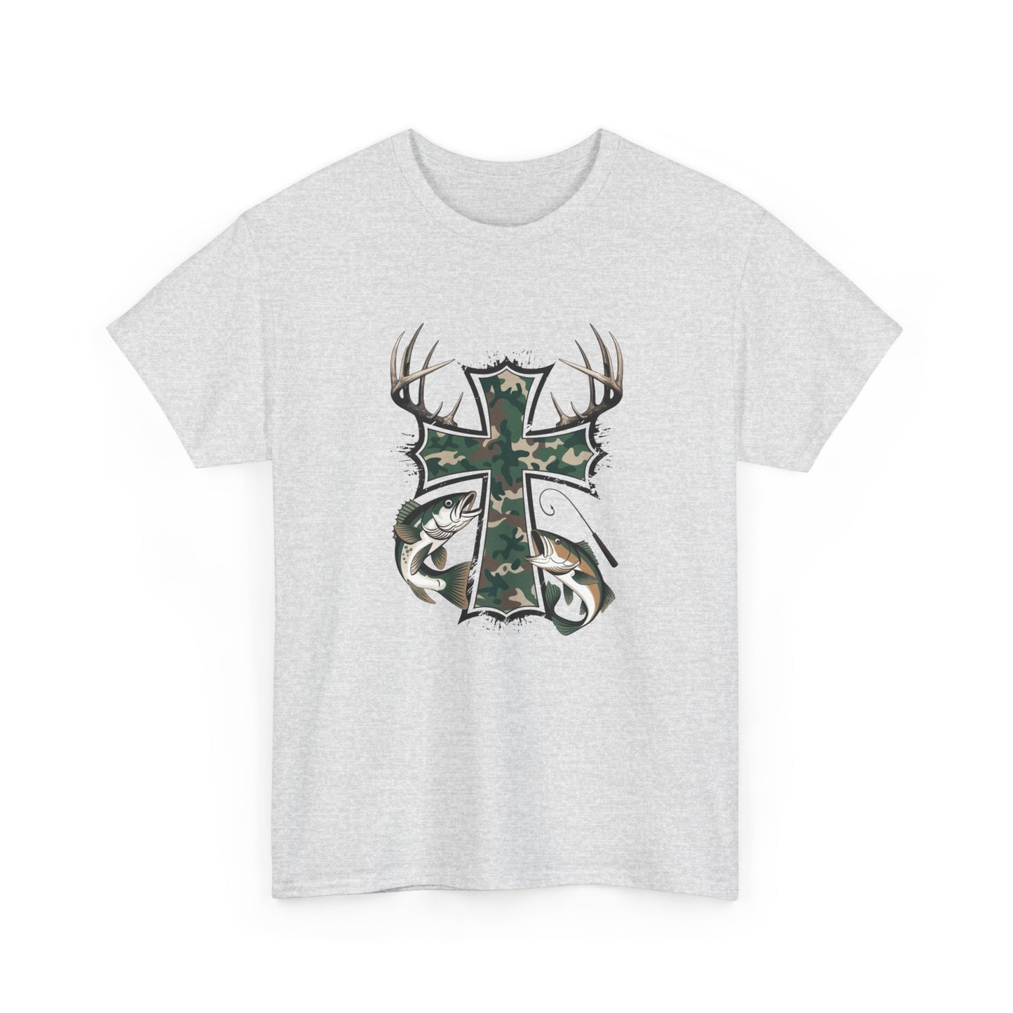 Deer Hunting Cross Graphic T Shirt Unisex Heavy Cotton Tee