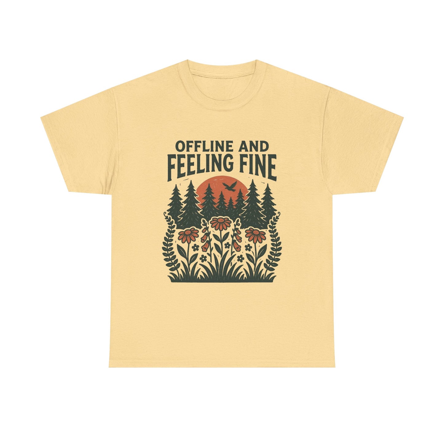 Offline And Feeling Fine Outdoors Retro Graphic T Shirt Regular Men's Heavy Cotton Tee