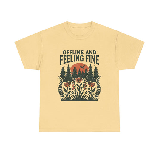 Offline And Feeling Fine Outdoors Retro Graphic T Shirt Regular Men's Heavy Cotton Tee