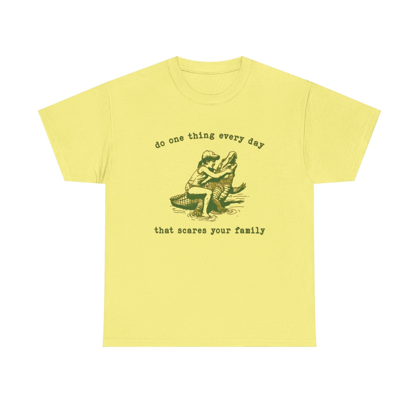 Scare Your Family Funny Alligator Graphic T Shirt Regular Men's Heavy Cotton Tee