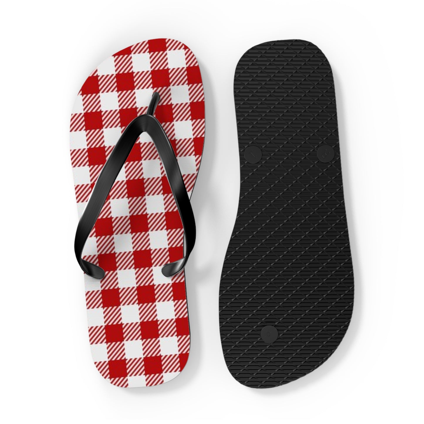 Red And White Checkered Sandals, Beach Shoes, Vacation Flip Flops, Pool Slides