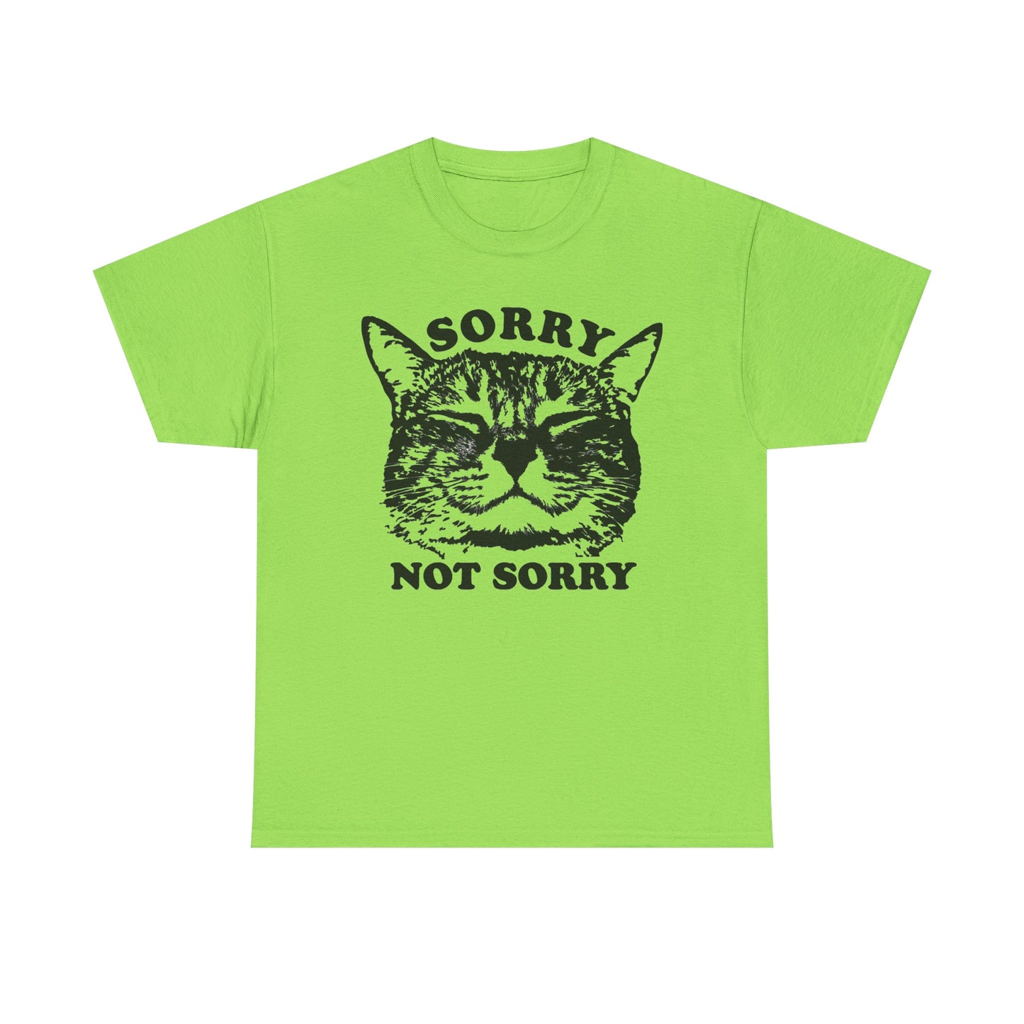 Sorry Not Sorry Funny Cat Jokes Graphic T Shirt Regular Men's Heavy Cotton Tee