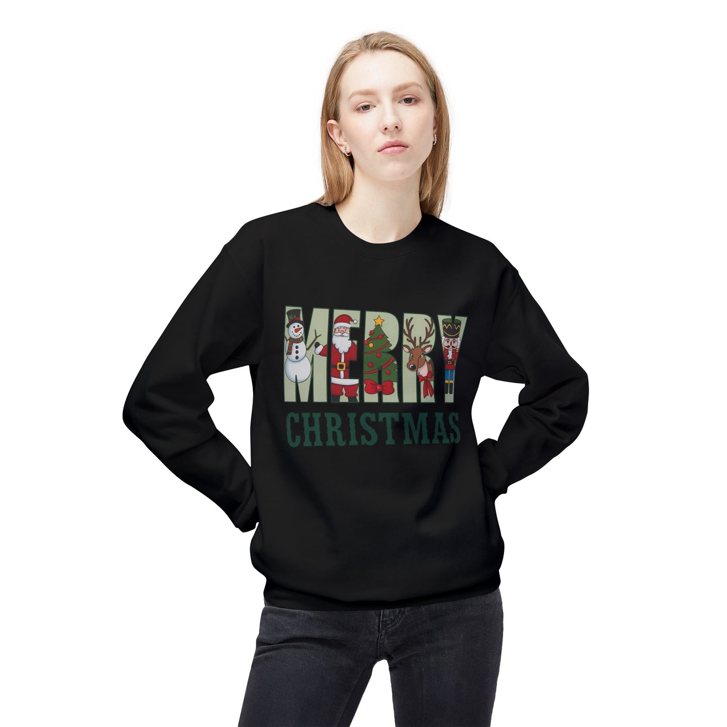 Merry Christmas Snowman Sweater NEW Unisex Fleece Crewneck Sweatshirt