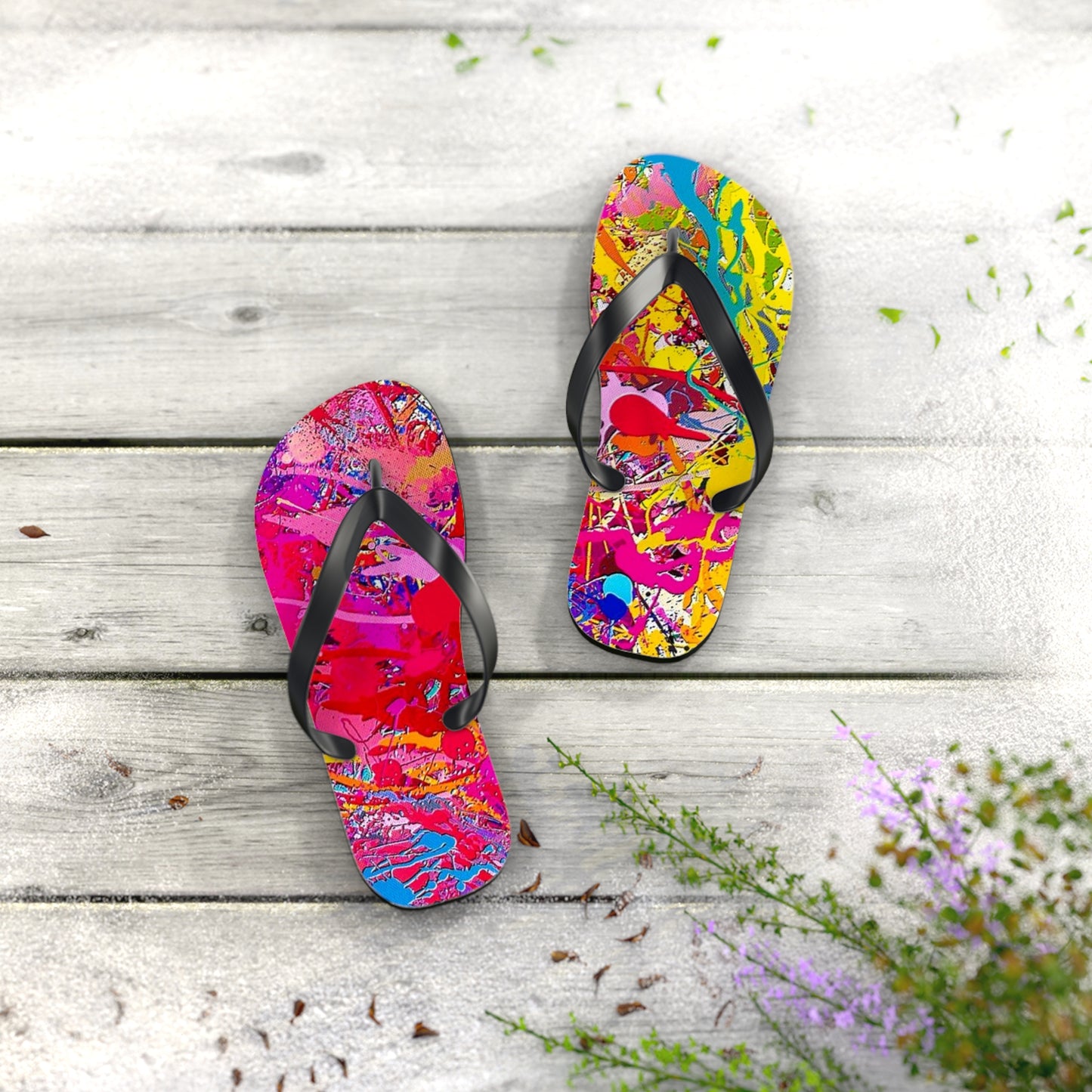 Paint Splatter Mix Flip Flops, Sandals Slides, Summer Footwear, Brand New