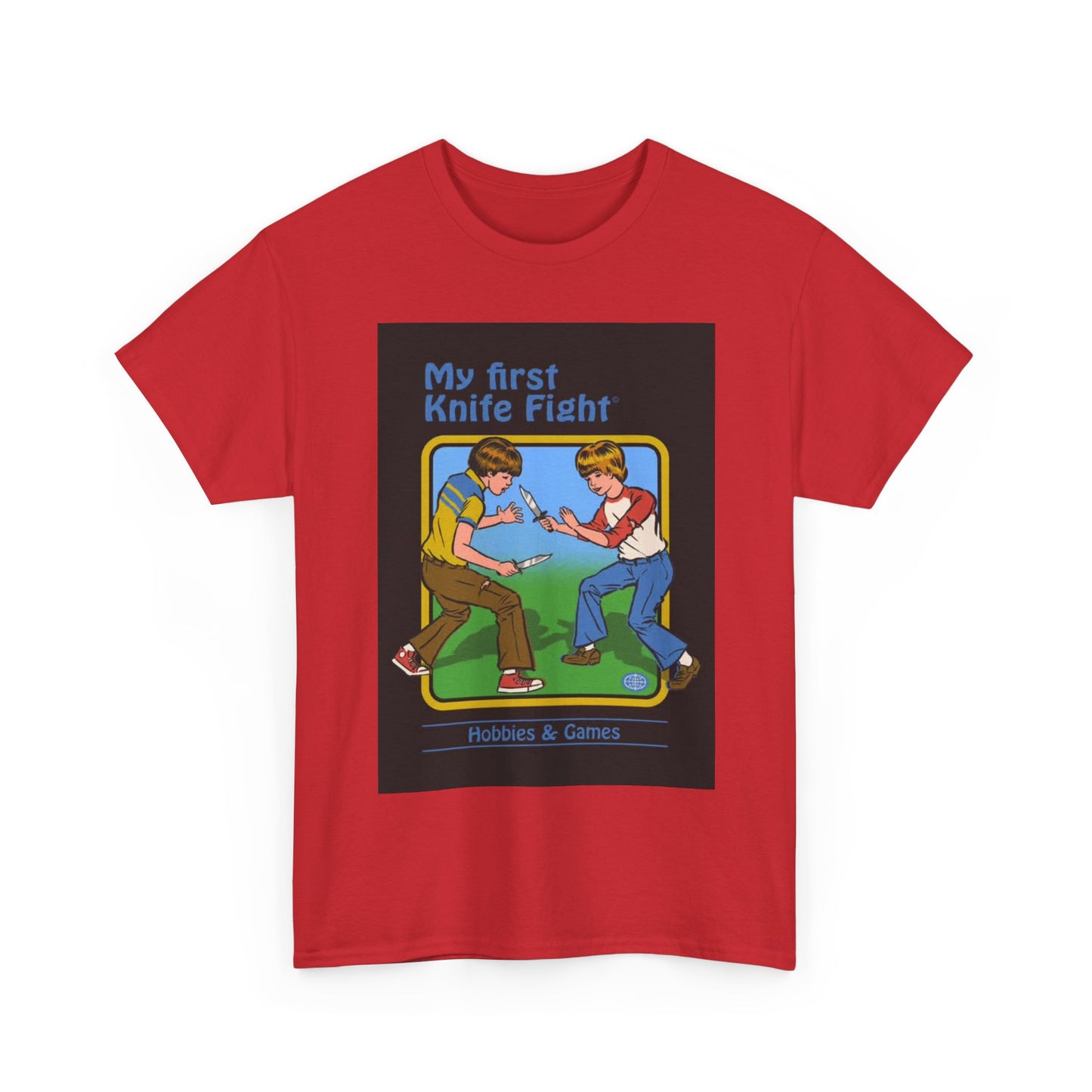 My First Knife Fight Tshirt Funny Kids Poster Retro 70s Unisex Heavy Cotton Tee