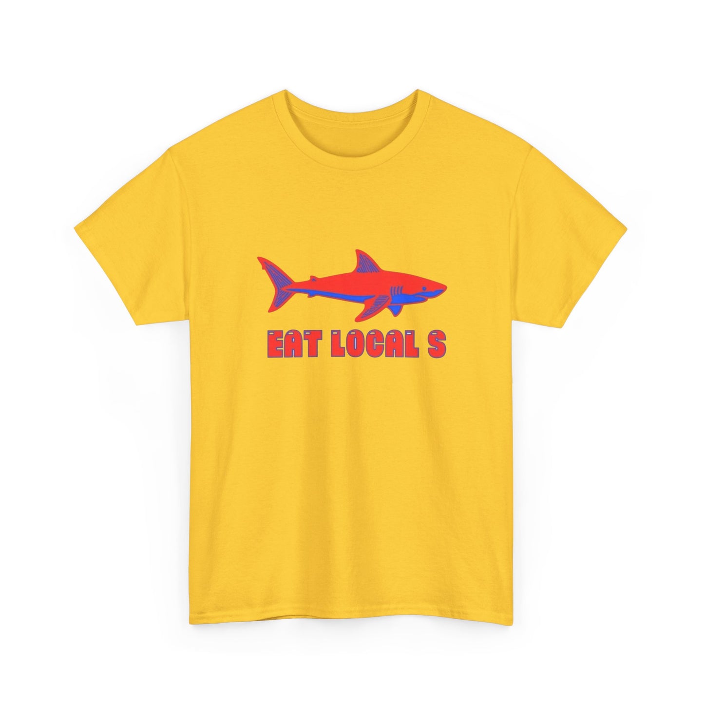 Eat Locals Funny Shark Graphic T Shirt Heavy Cotton Tee