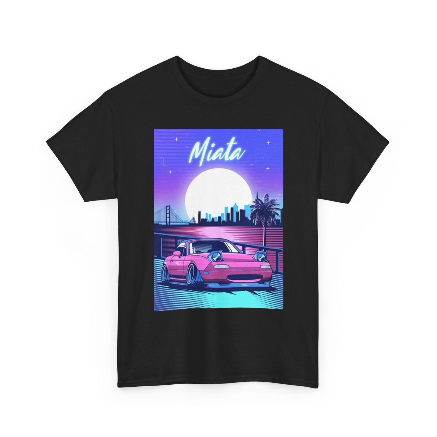 Mazda Miata Graphic T Shirt Retro Neon Car Show Unisex Heavy Cotton Tee JDM