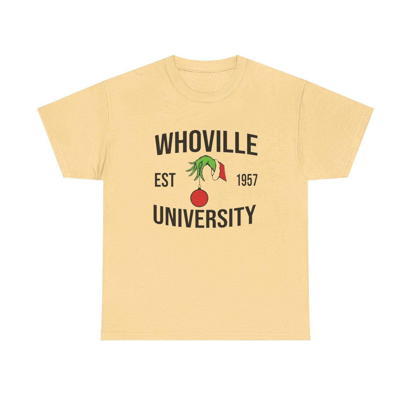 Whoville University Christmas Grinch Graphic T Shirt Unisex NEW Heavy Cotton Tee