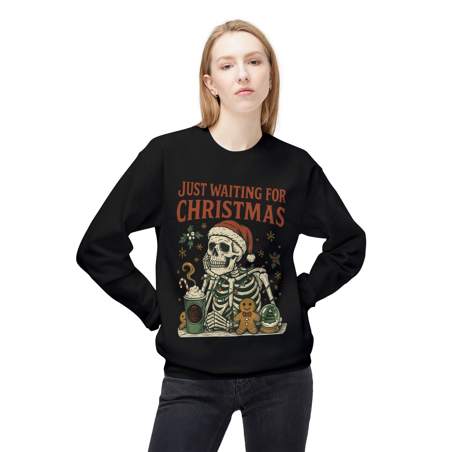 Just Waiting For Christmas Sweater Funny NEW Unisex Fleece Crewneck Sweatshirt