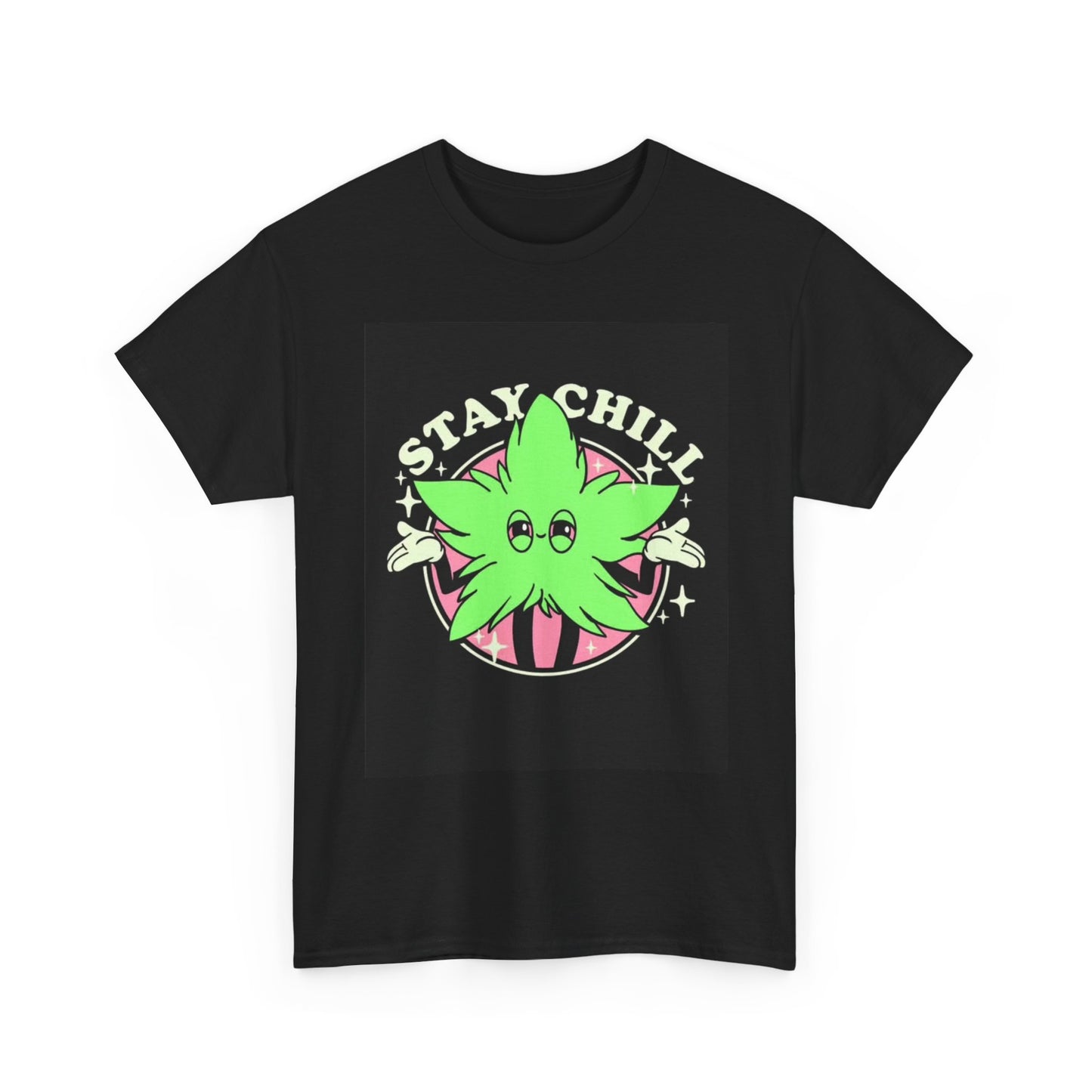 Stay Chill Tshirt Funny Cartoon weed leaf graphic Unisex Heavy Cotton Tee