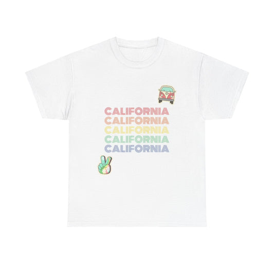 California Love T shirt Hippie Bus Rainbow Graphic Unisex Heavy Cotton Tee