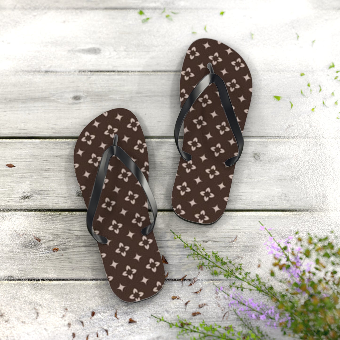 Brown And White Monogram Flip Flops, Sandals Slides, Summer Footwear, Brand New