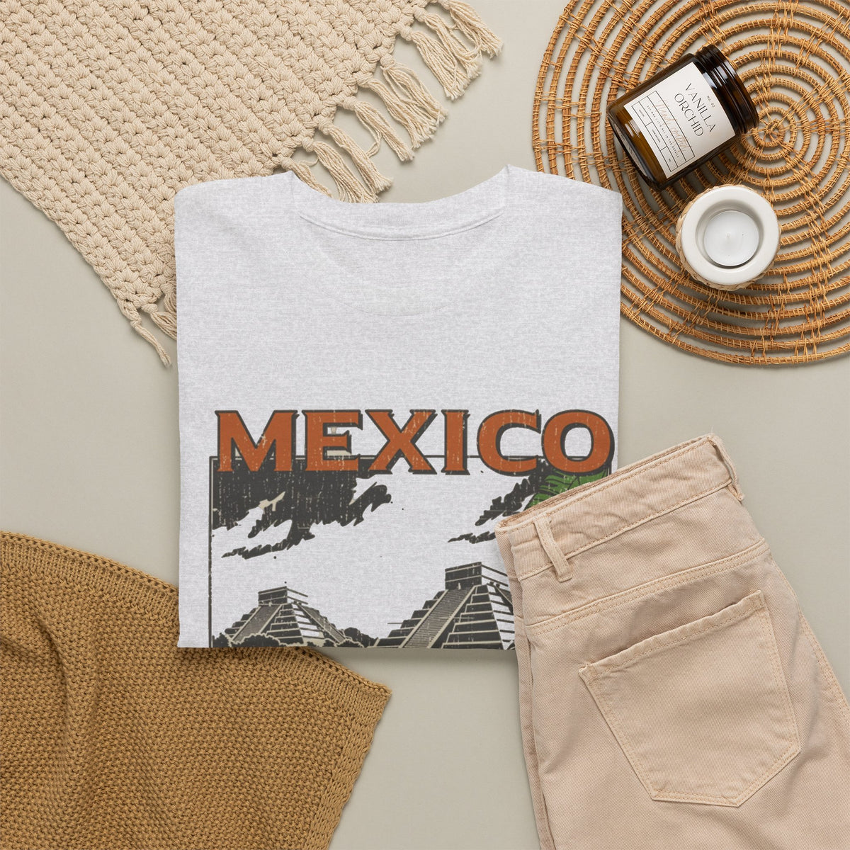 Mexico Pyramids and Tropical Flowers T-Shirt Men's Graphic Tee