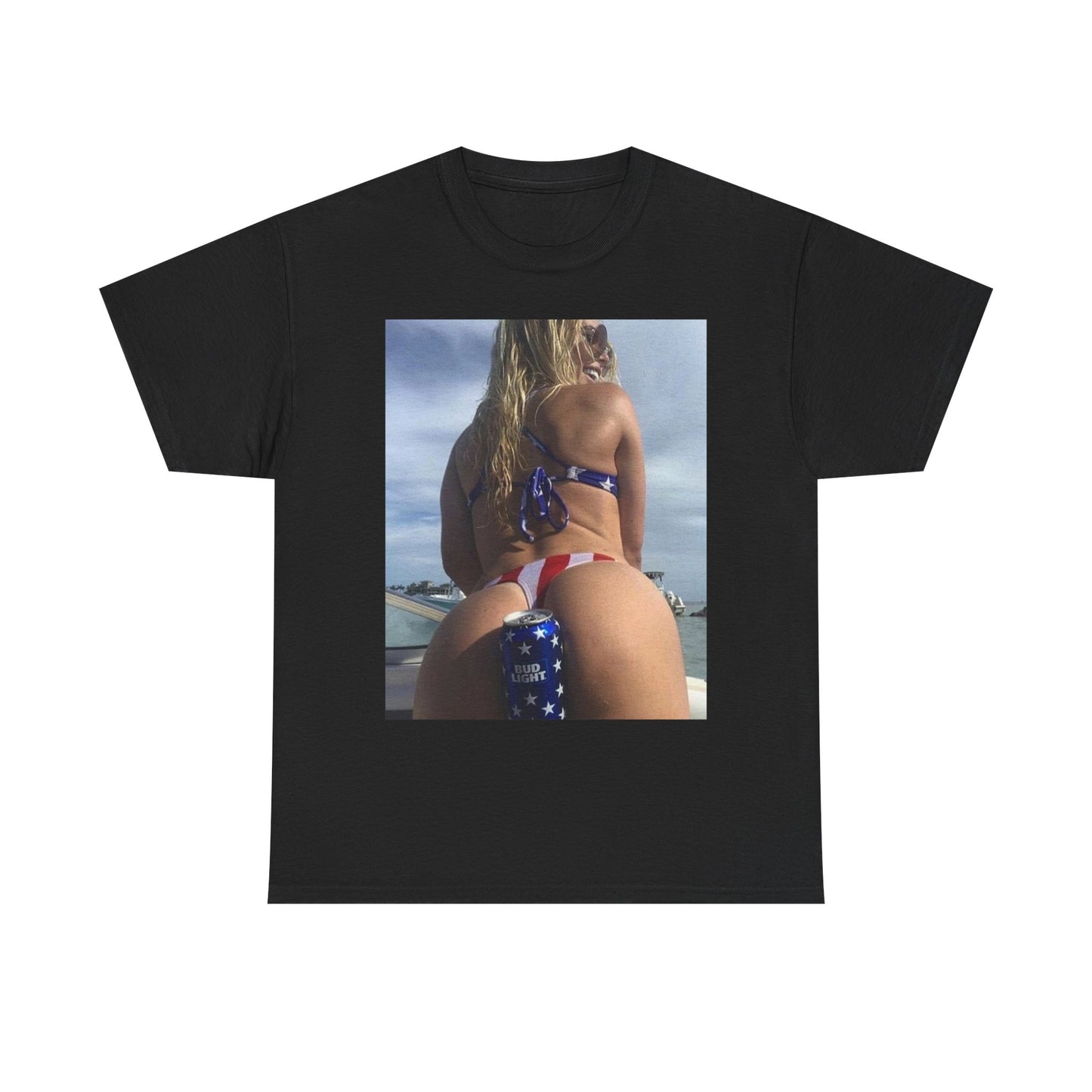 American Flag Beer Bikini Graphic T Shirt S-5XL Unisex Heavy Cotton Tee