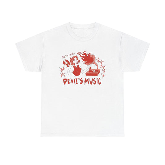 Listen To The Devils Music Graphic T-Shirt Comfy Cotton Tee Brand NEW