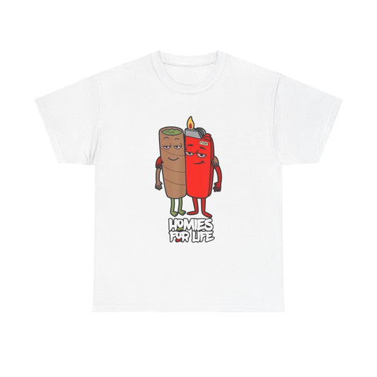 Homies For Life Weed And A Lighter Graphic T Shirt Unisex Heavy Cotton Tee