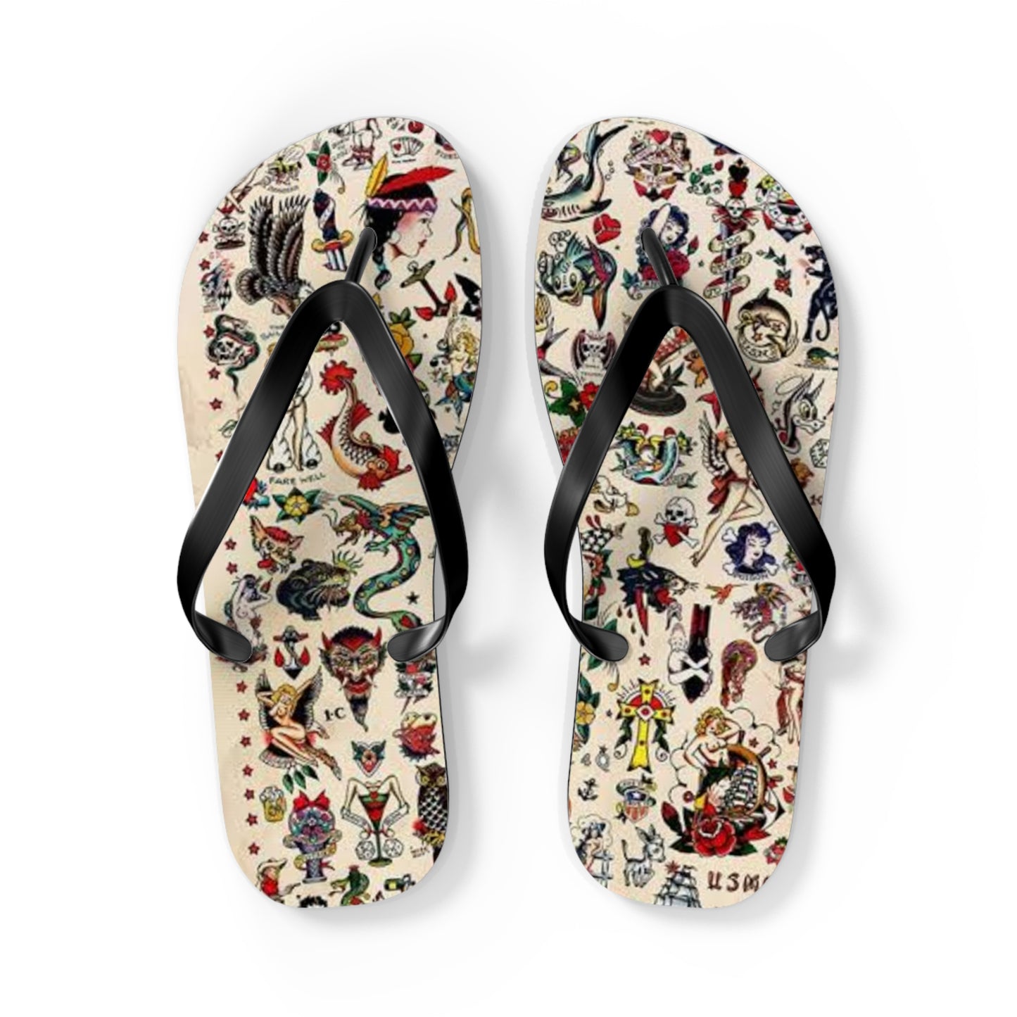 Sailor Jerry Tattoos Sandals, Beach Shoes, Vacation Flip Flops, Pool Slides