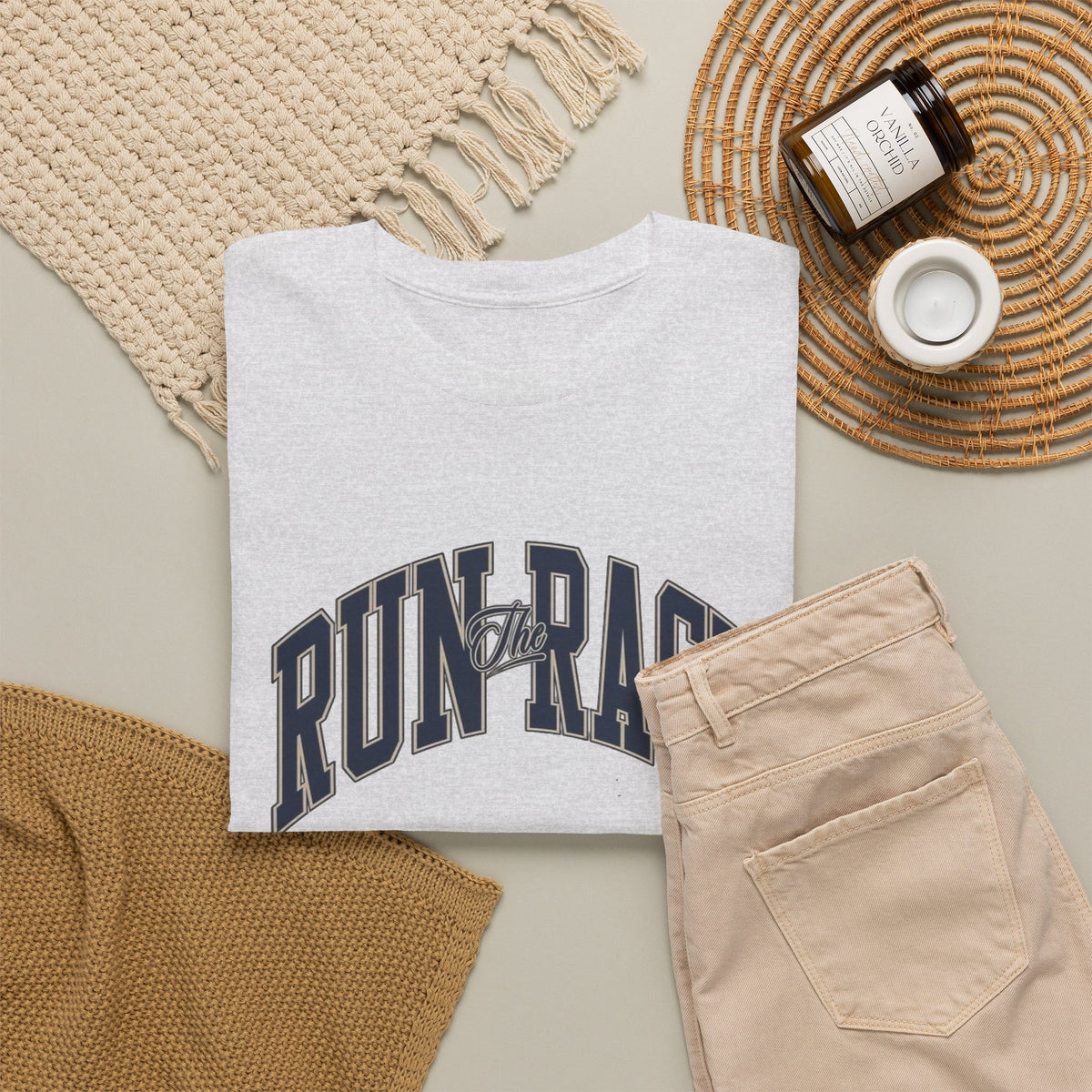 Run The Race Graphic T Shirt Men's Classic Heavy Cotton Tee