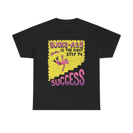 First Steps To Success Funny Graphic T Shirt Unisex Heavy Cotton Tee Gift