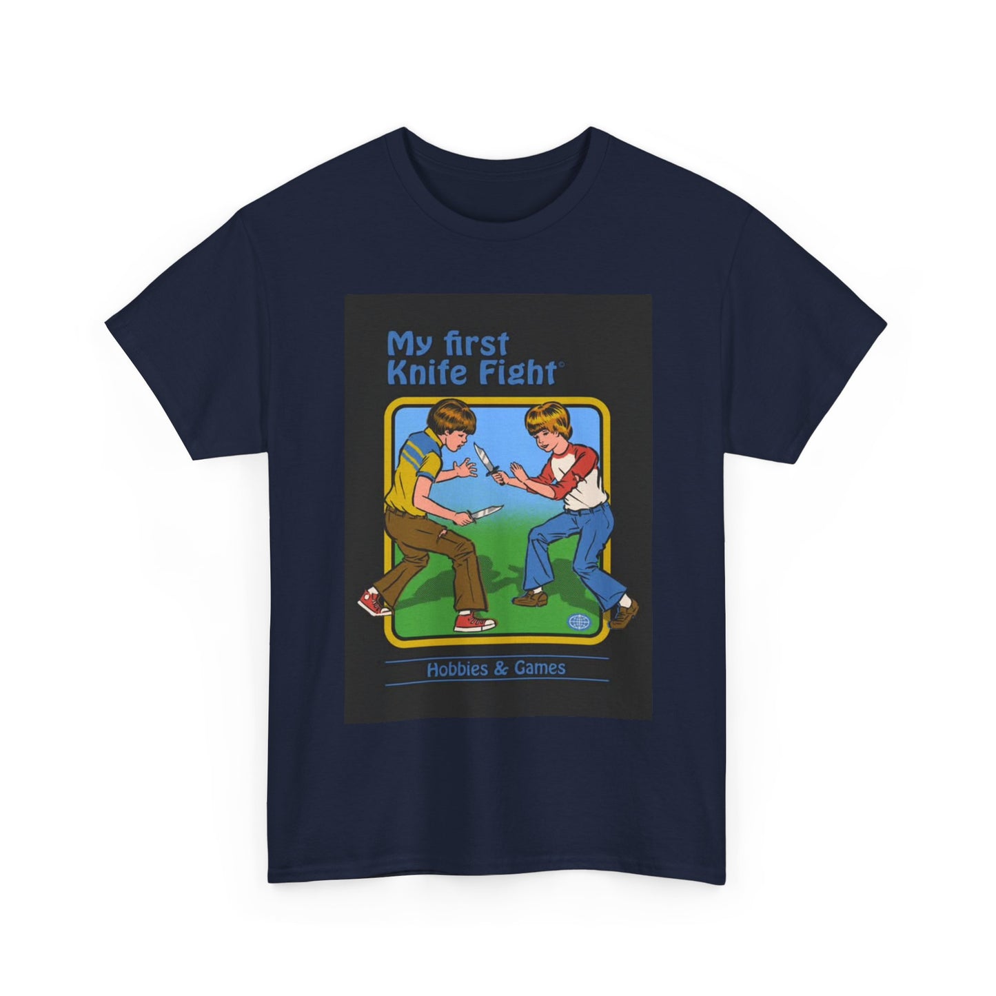 My First Knife Fight Tshirt Funny Kids Poster Retro 70s Unisex Heavy Cotton Tee